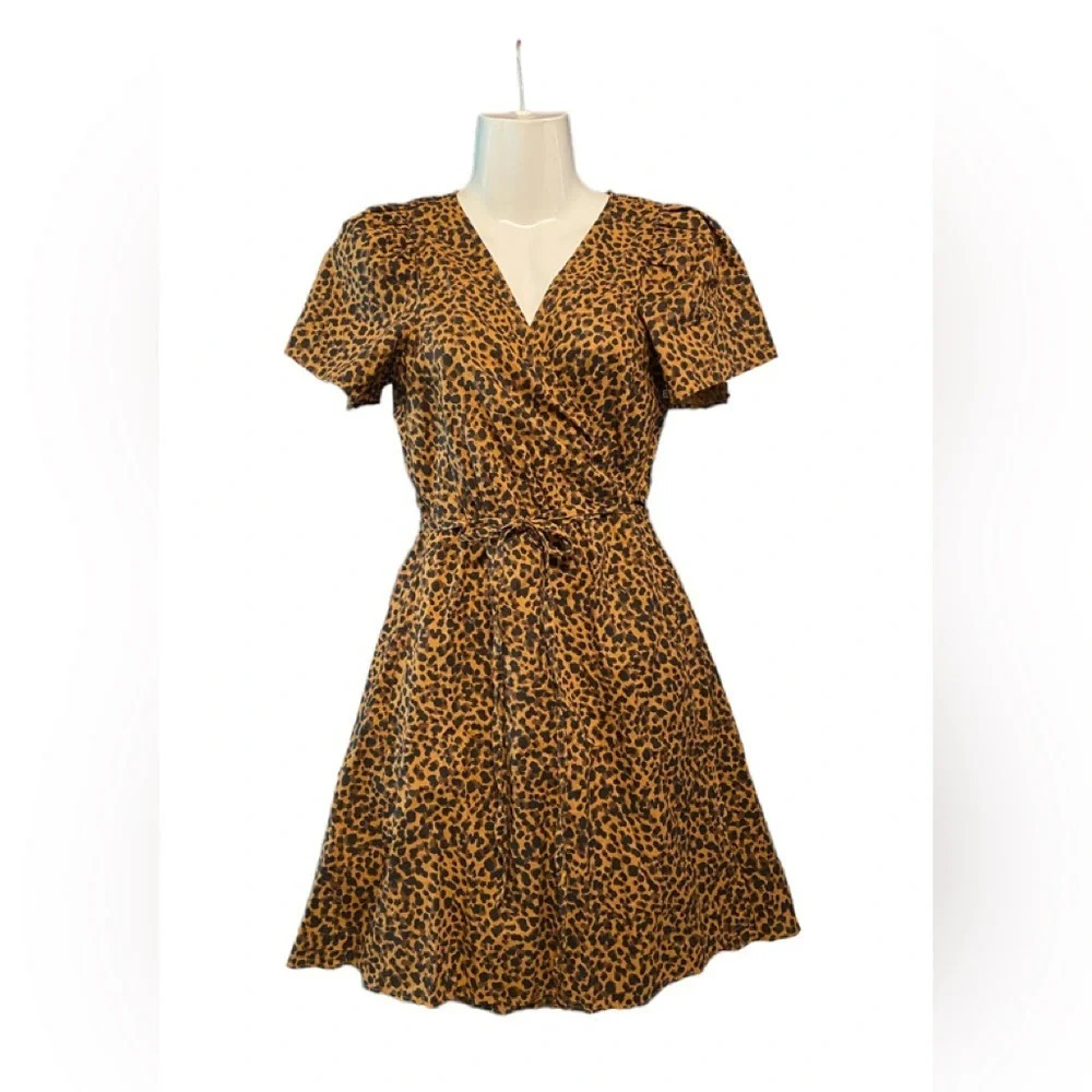 Madewell Flutter Sleeve Leopard Print Cotton Wrap… - image 2